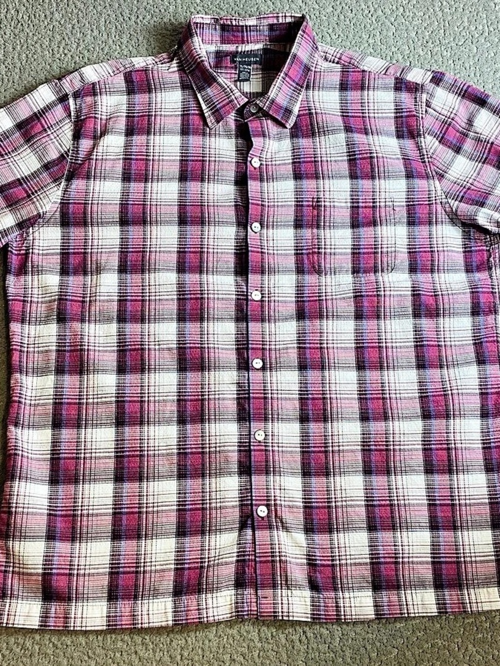 Van Heusen Plaid Cotton Short Sleeve Shirt Size XL